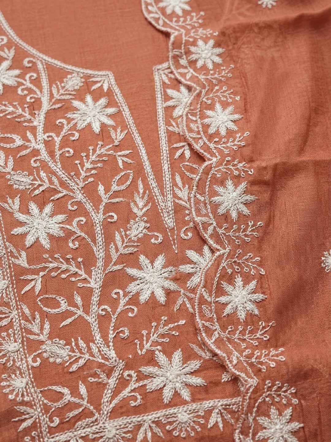 Rust Embroidery Chanderi Unstitched Dress Material