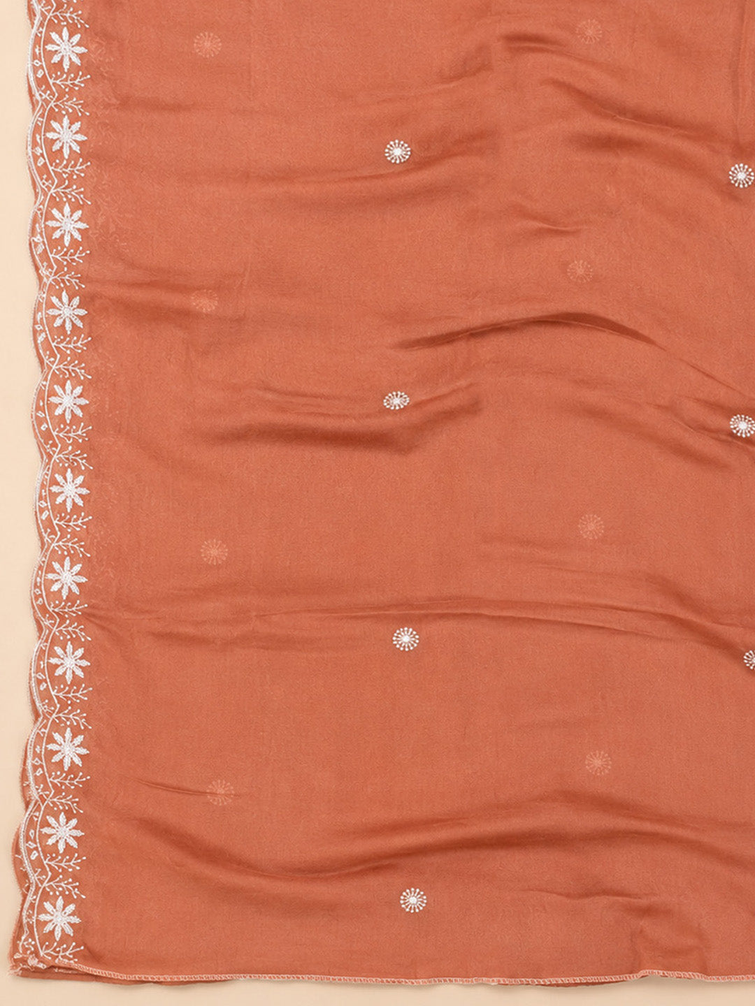 Rust Embroidery Chanderi Unstitched Dress Material