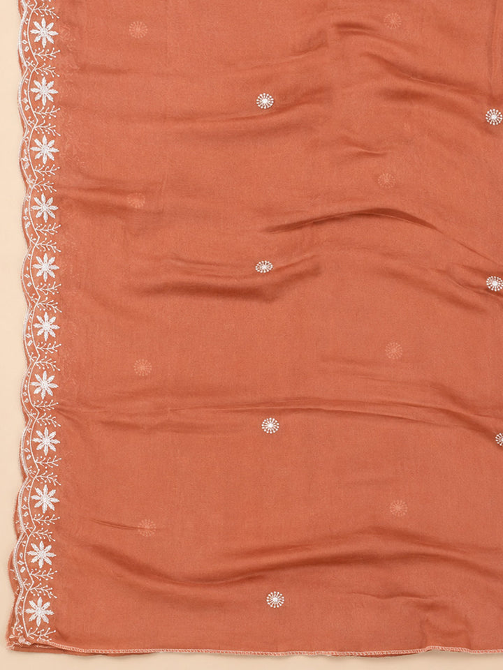 Rust Embroidery Chanderi Unstitched Dress Material