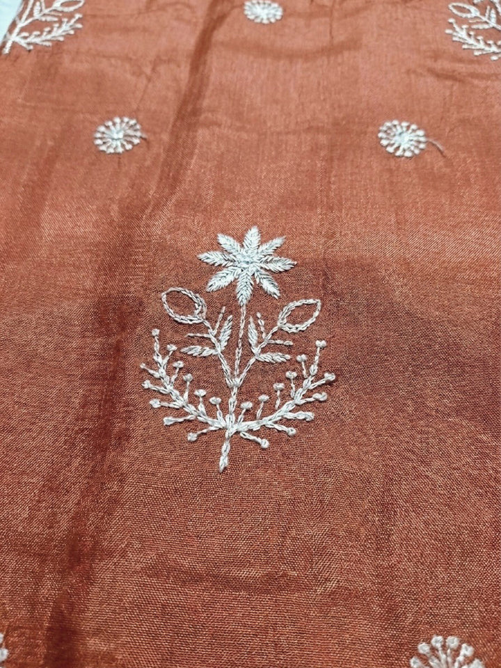 Rust Embroidery Chanderi Unstitched Dress Material
