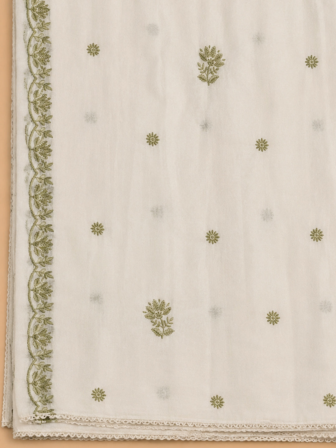 Off White Embroidery Chanderi Unstitched Dress Material