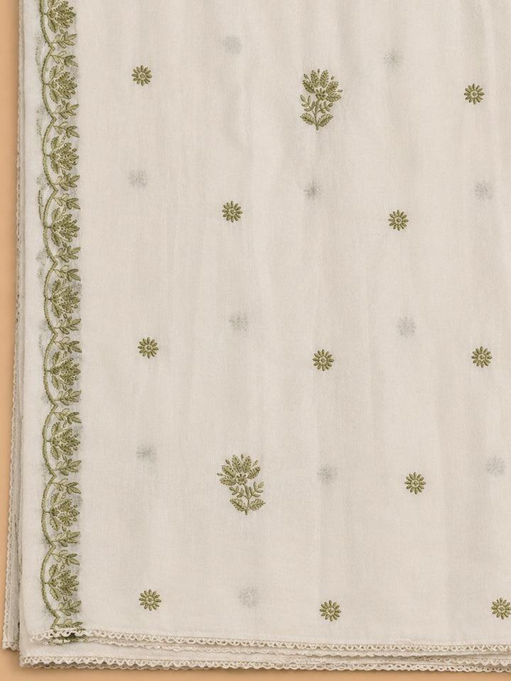 Off White Embroidery Chanderi Unstitched Dress Material