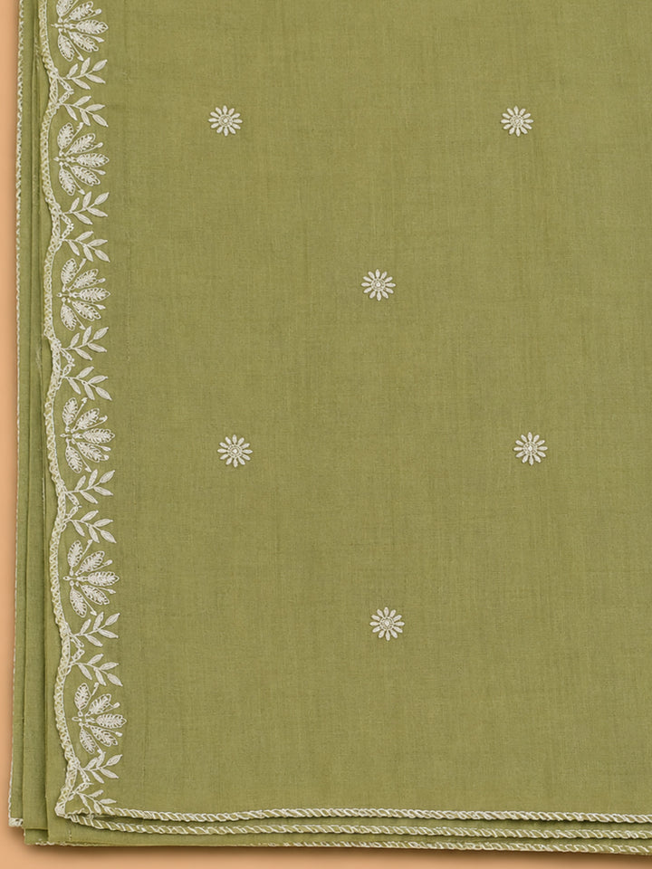 Pista Green Embroidery Chanderi Unstitched Dress Material
