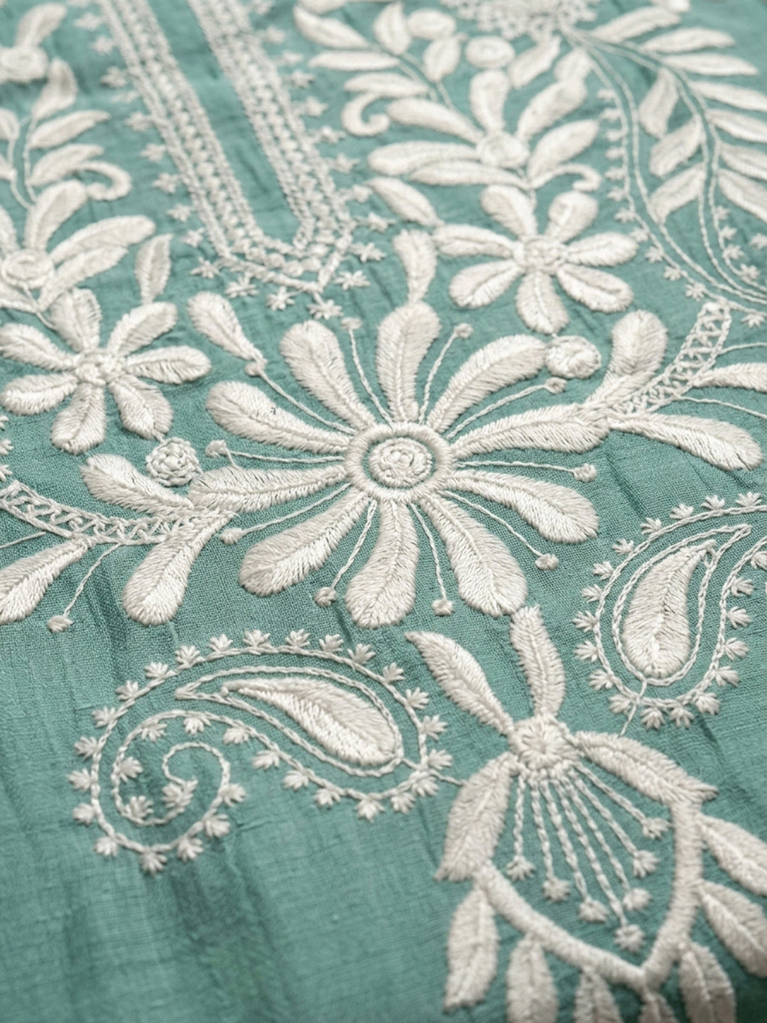 Aqua Blue Embroidery Chanderi Unstitched Dress Material