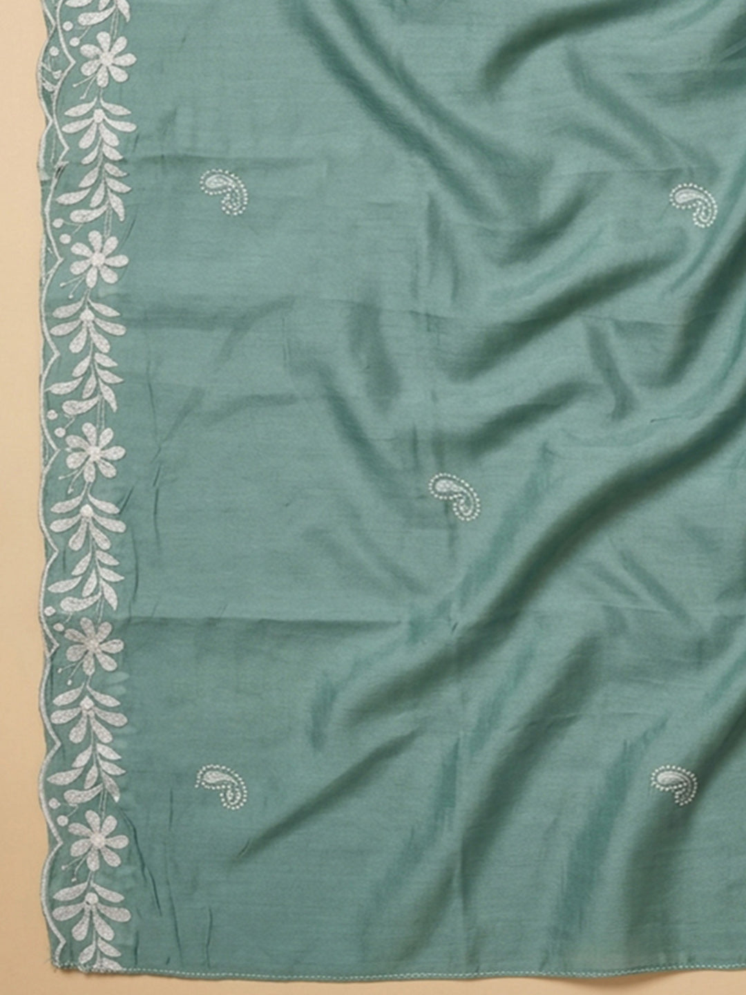 Aqua Blue Embroidery Chanderi Unstitched Dress Material