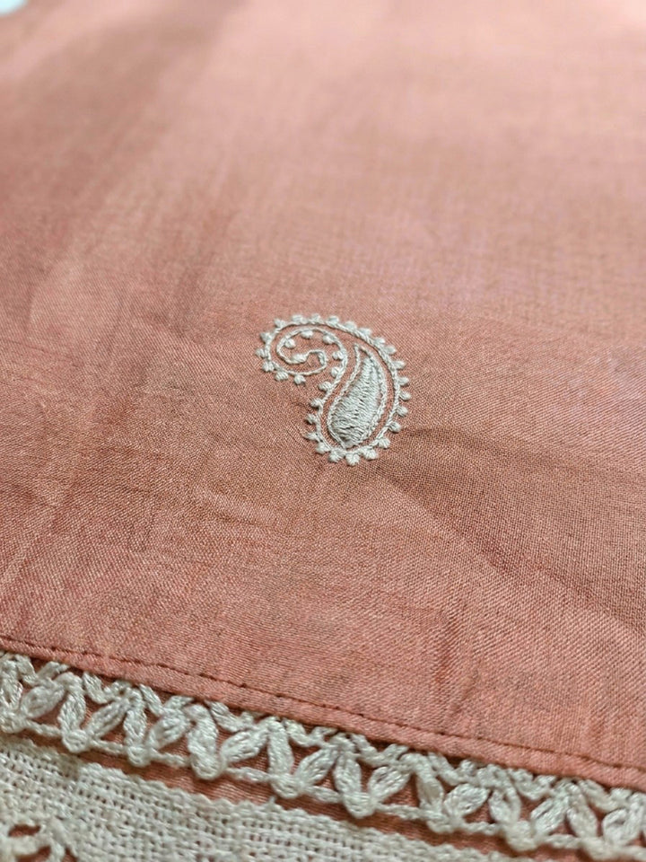 Peach Embroidery Chanderi Unstitched Dress Material