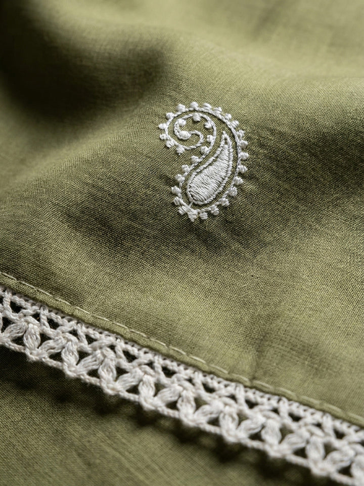 Pista Green Embroidery Chanderi Unstitched Dress Material