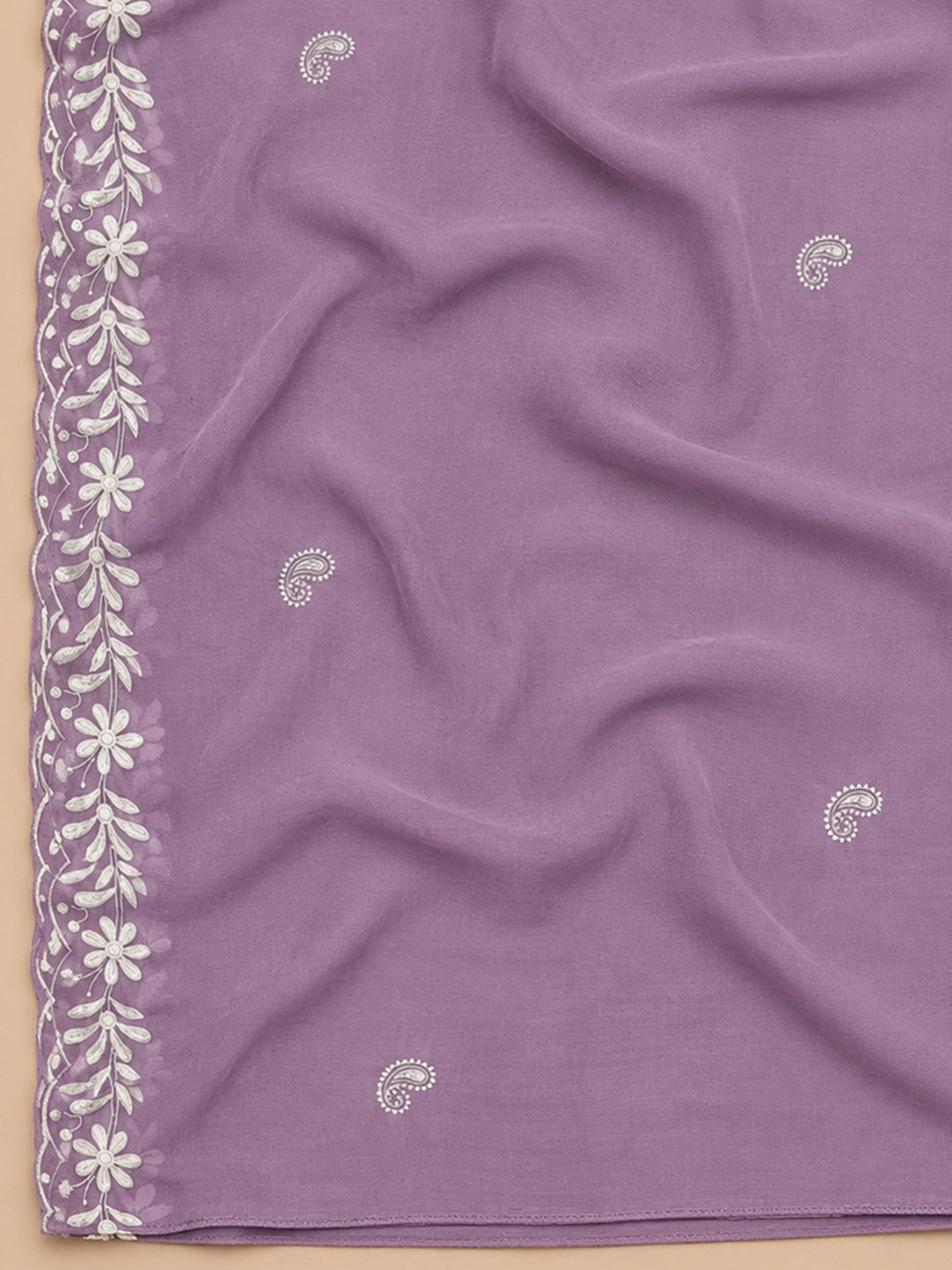 Purple Embroidery Chanderi Unstitched Dress Material