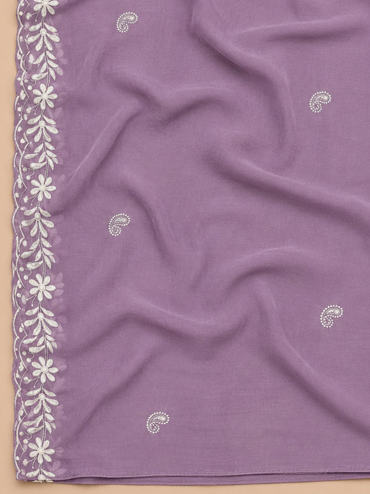 Purple Embroidery Chanderi Unstitched Dress Material