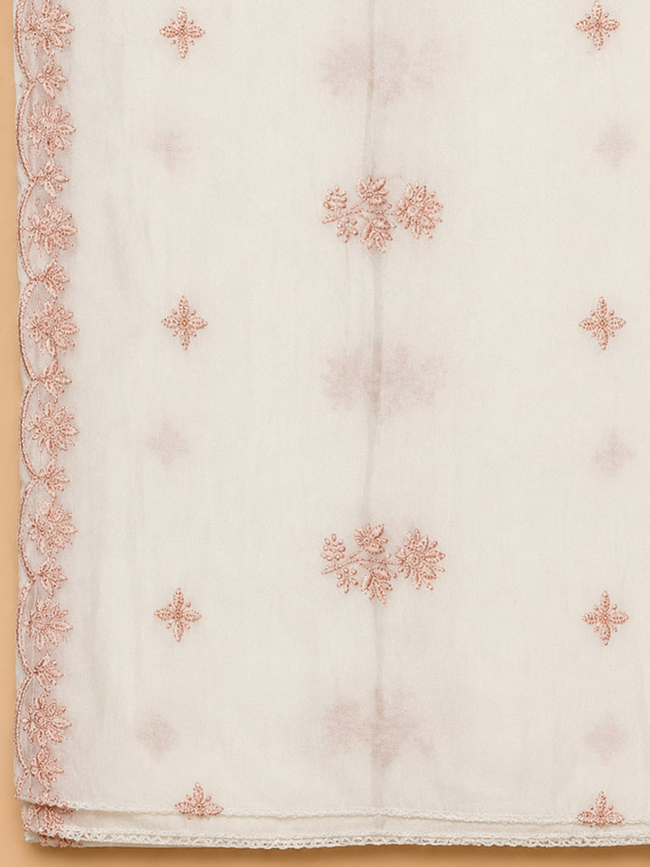 Off White Embroidery Chanderi Unstitched Dress Material