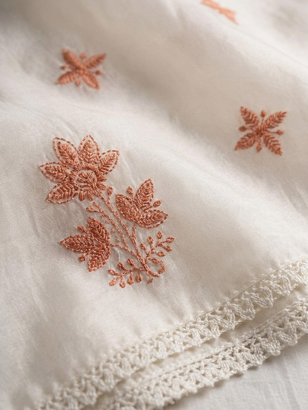Off White Embroidery Chanderi Unstitched Dress Material