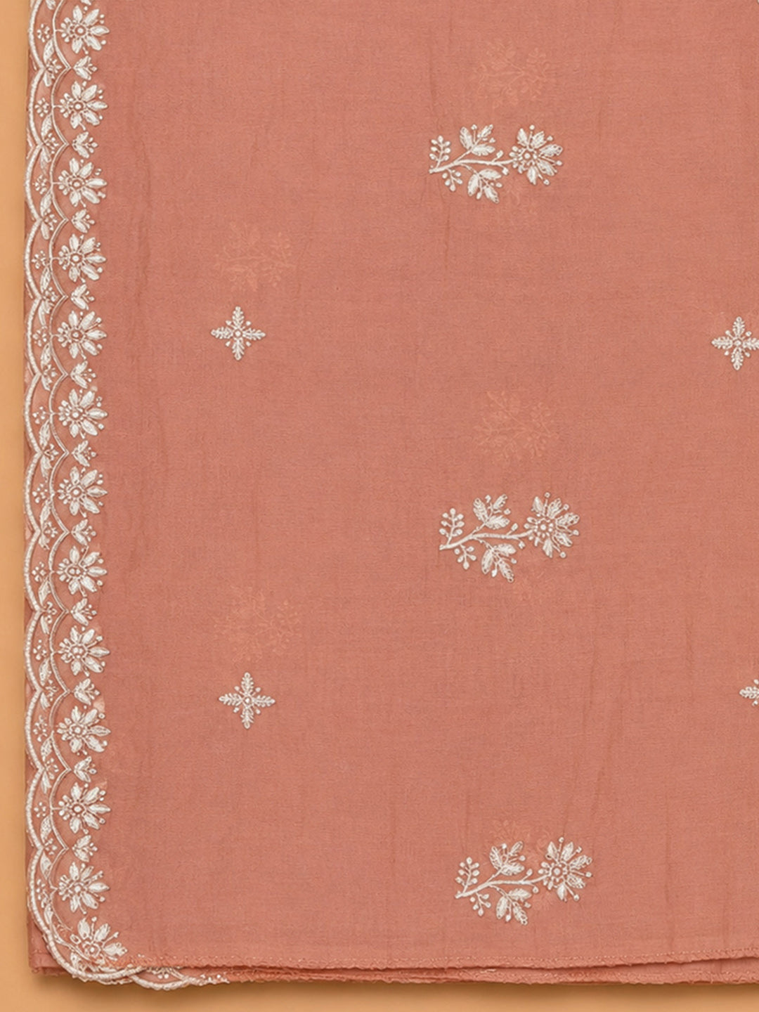 Peach Embroidery Chanderi Unstitched Dress Material