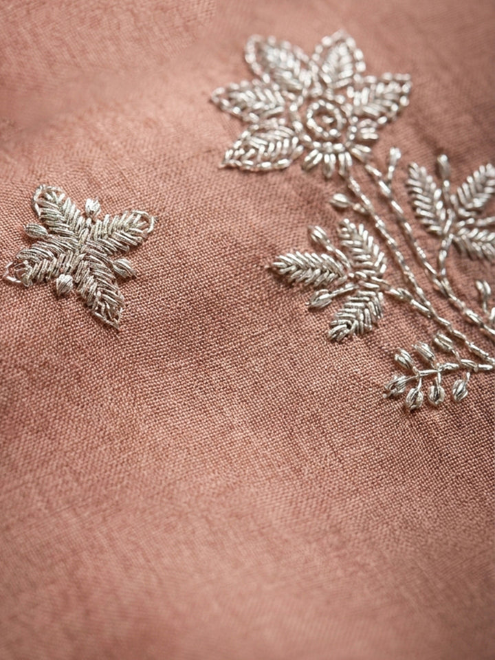 Peach Embroidery Chanderi Unstitched Dress Material