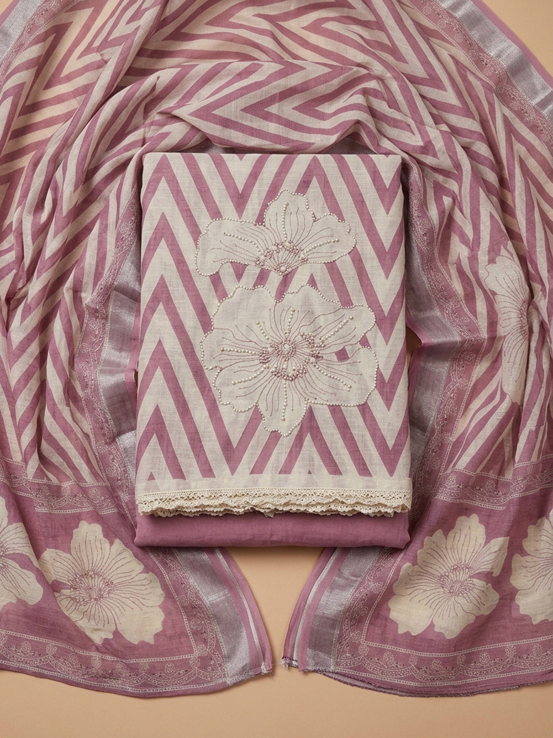 Onion Pink  Linen Blend Unstitched Dress Material