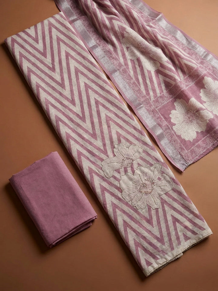 Onion Pink  Linen Blend Unstitched Dress Material