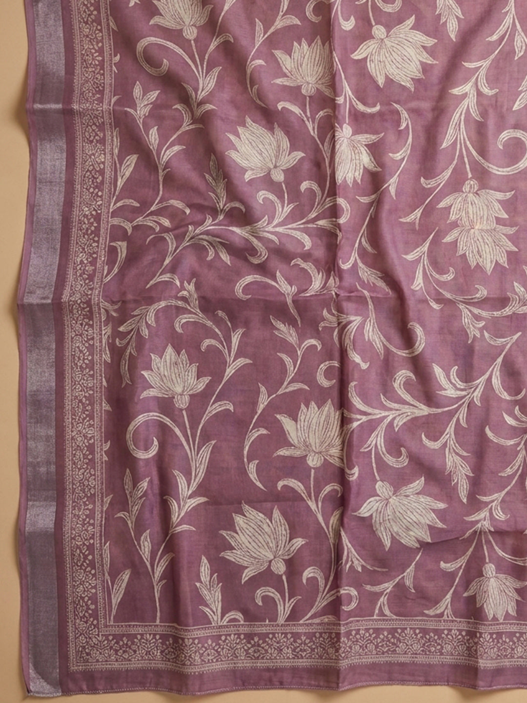 Purple Printed Linen Blend Unstitched Dress Material