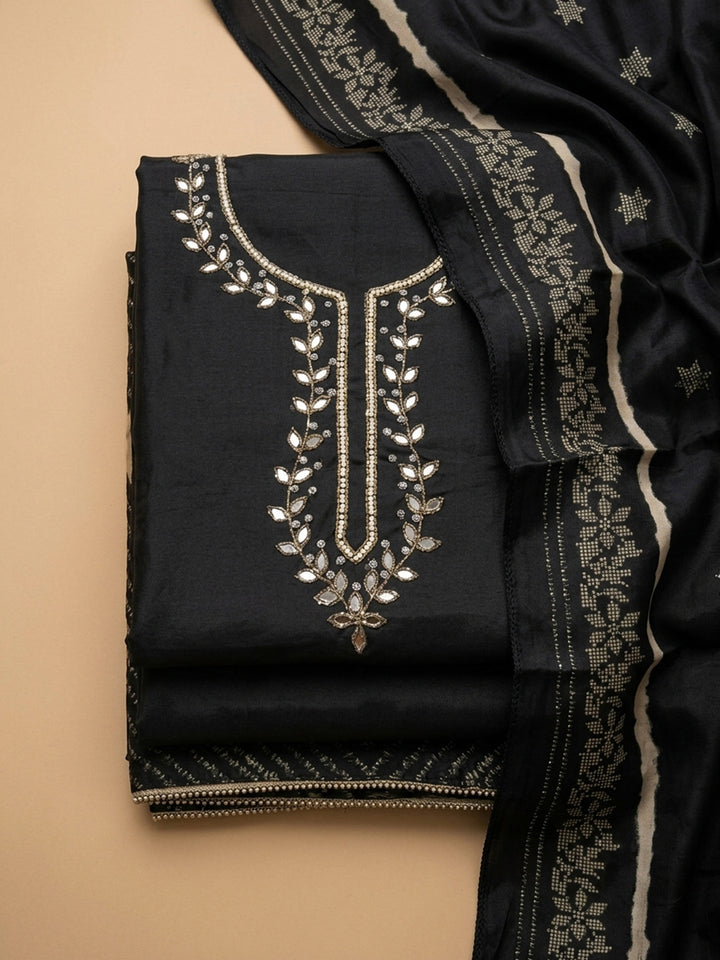 Black Embroidery Cotton Blend Unstitched Dress Material