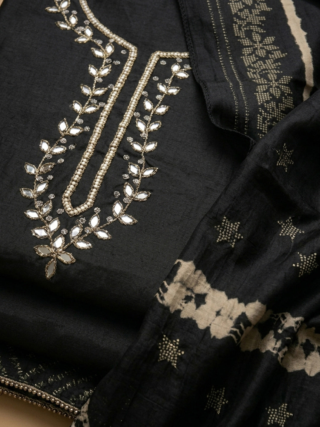 Black Embroidery Cotton Blend Unstitched Dress Material