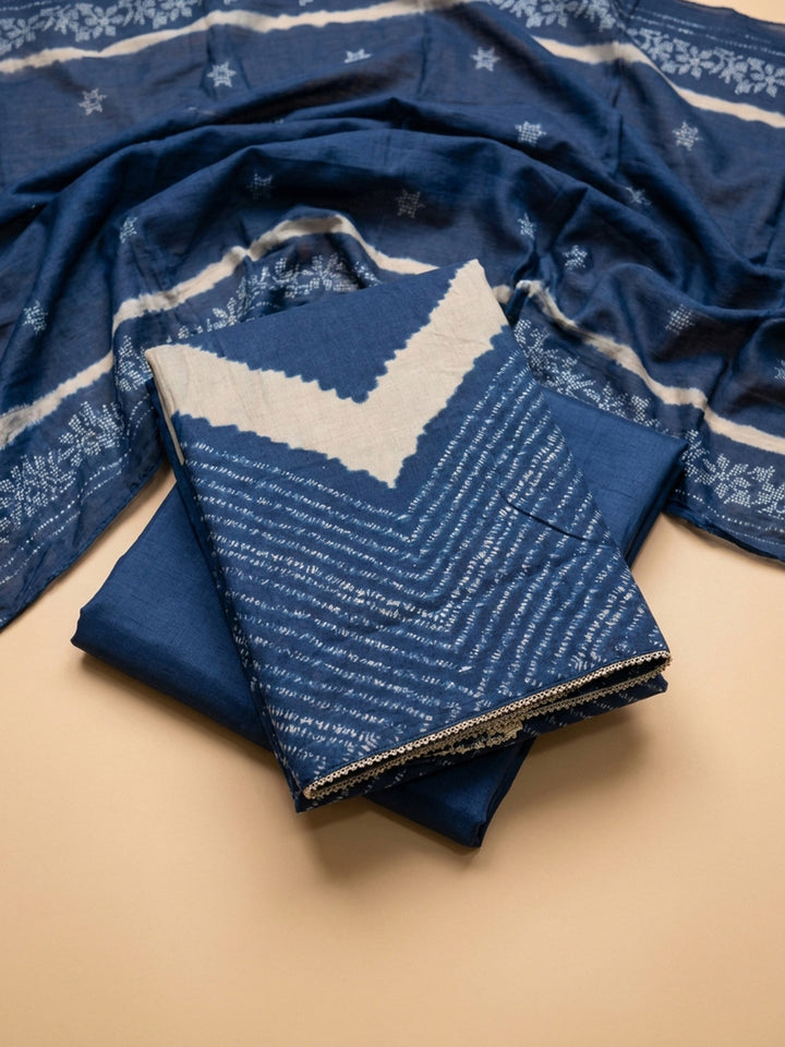 Blue Embroidery Cotton Blend Unstitched Dress Material