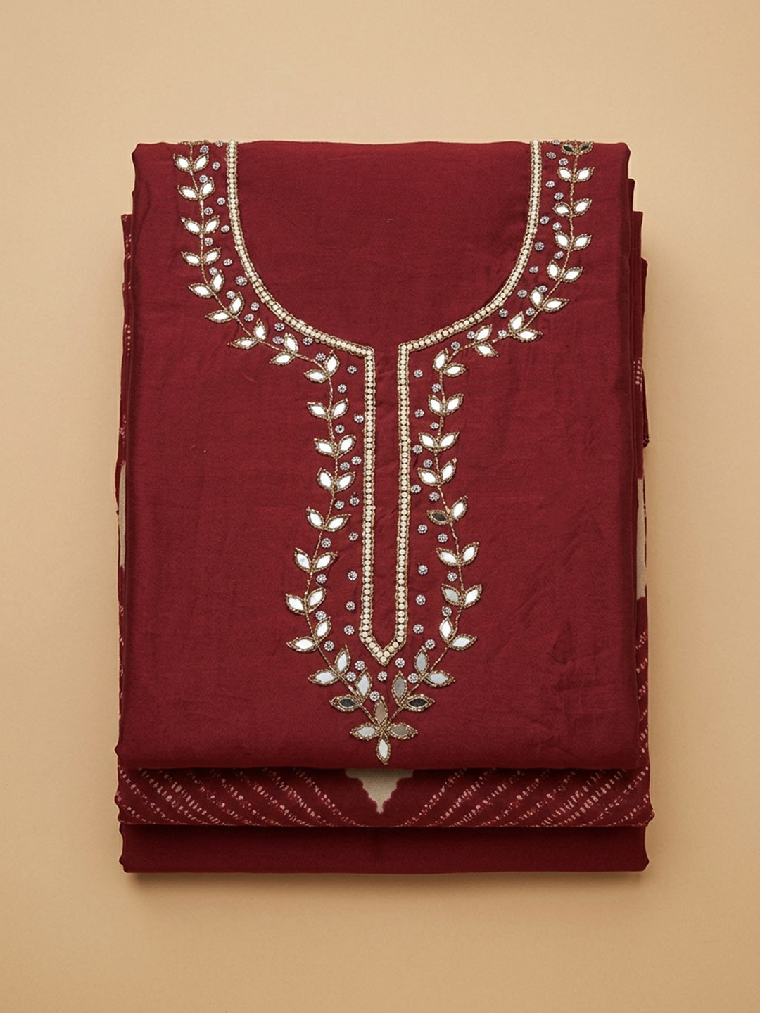Maroon Embroidery Cotton Blend Unstitched Dress Material