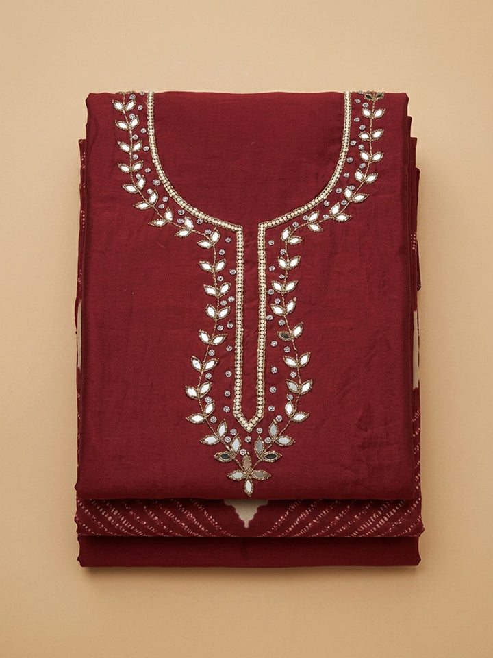 Maroon Embroidery Cotton Blend Unstitched Dress Material