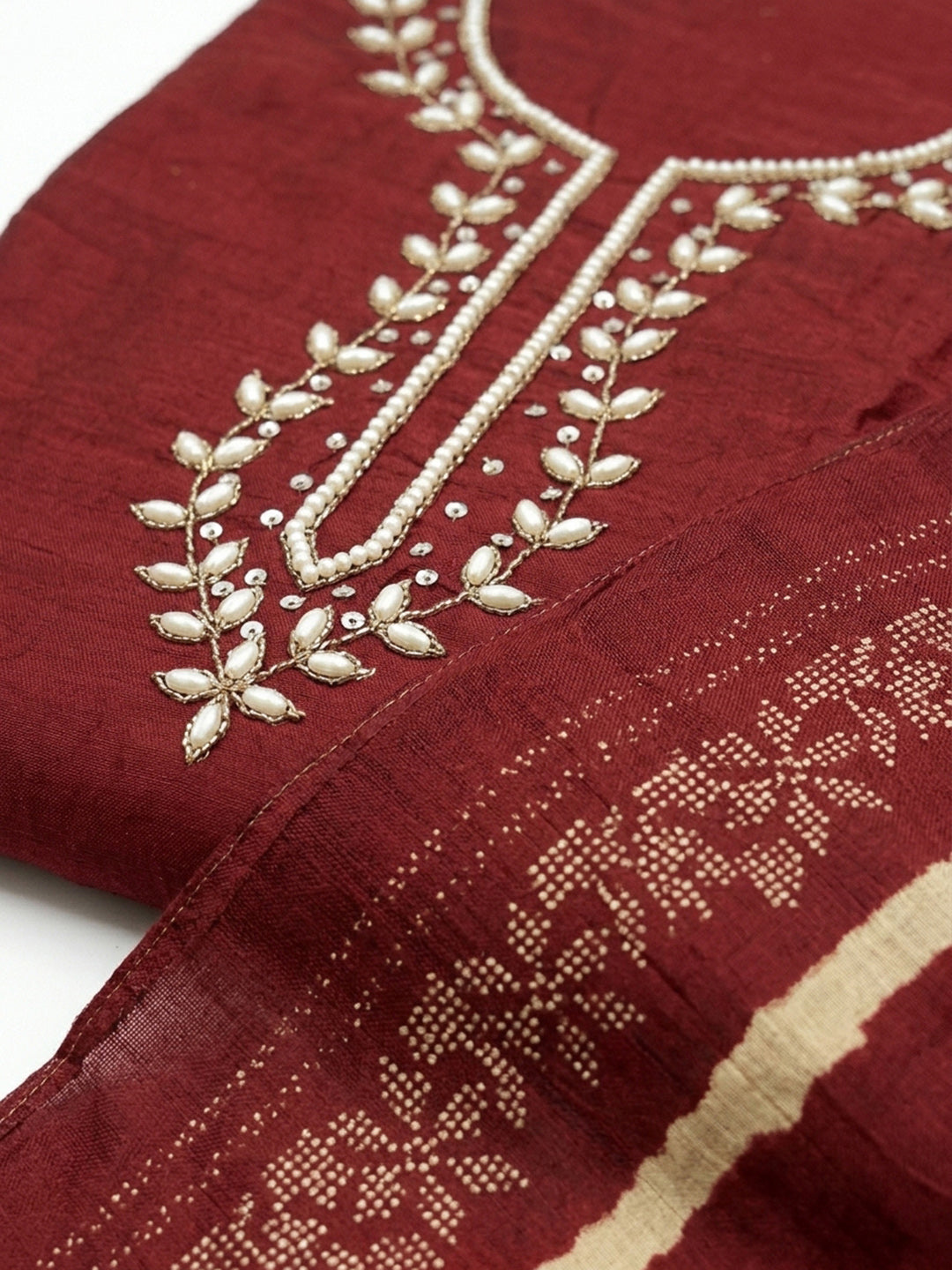 Maroon Embroidery Cotton Blend Unstitched Dress Material