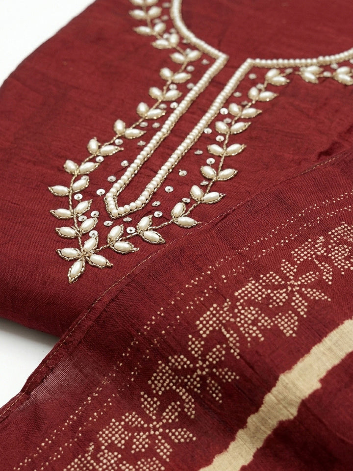 Maroon Embroidery Cotton Blend Unstitched Dress Material