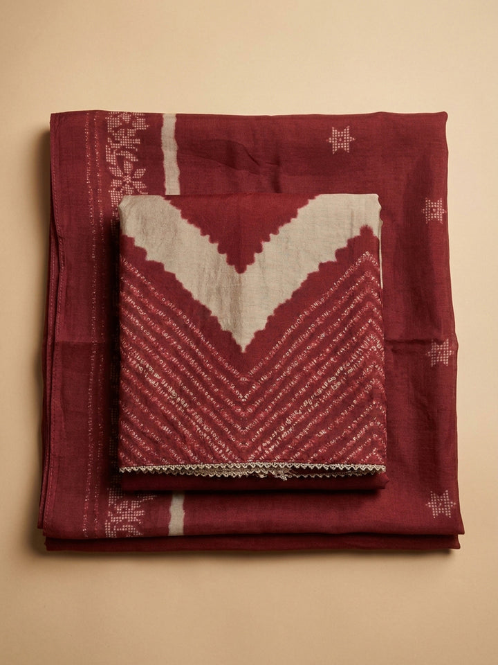 Maroon Embroidery Cotton Blend Unstitched Dress Material
