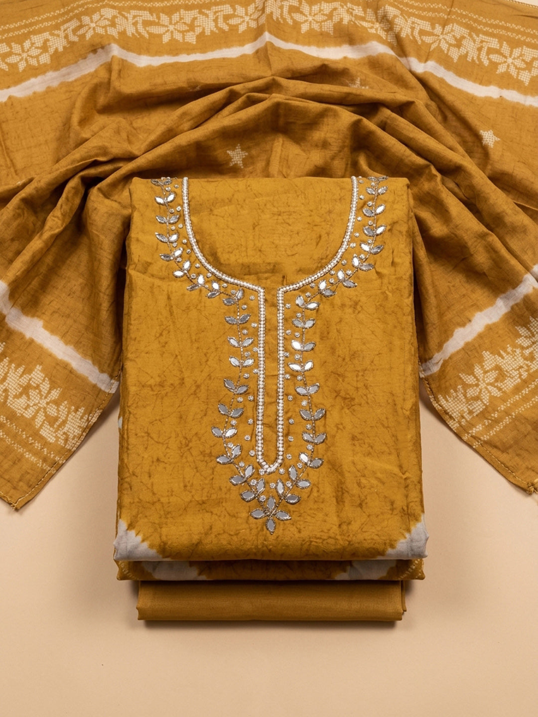 Rust Embroidery Cotton Blend Unstitched Dress Material