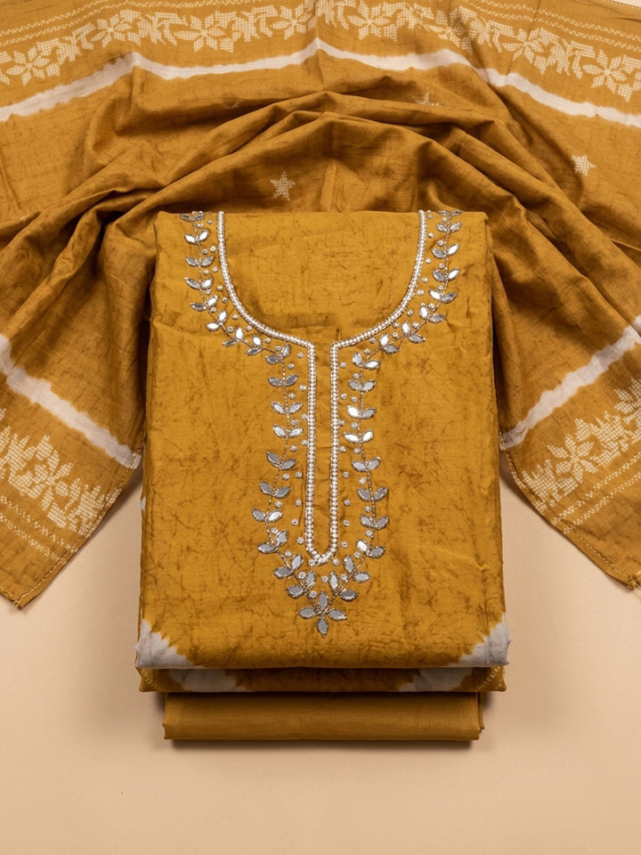 Rust Embroidery Cotton Blend Unstitched Dress Material
