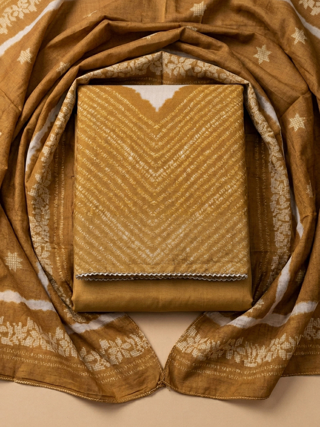 Rust Embroidery Cotton Blend Unstitched Dress Material
