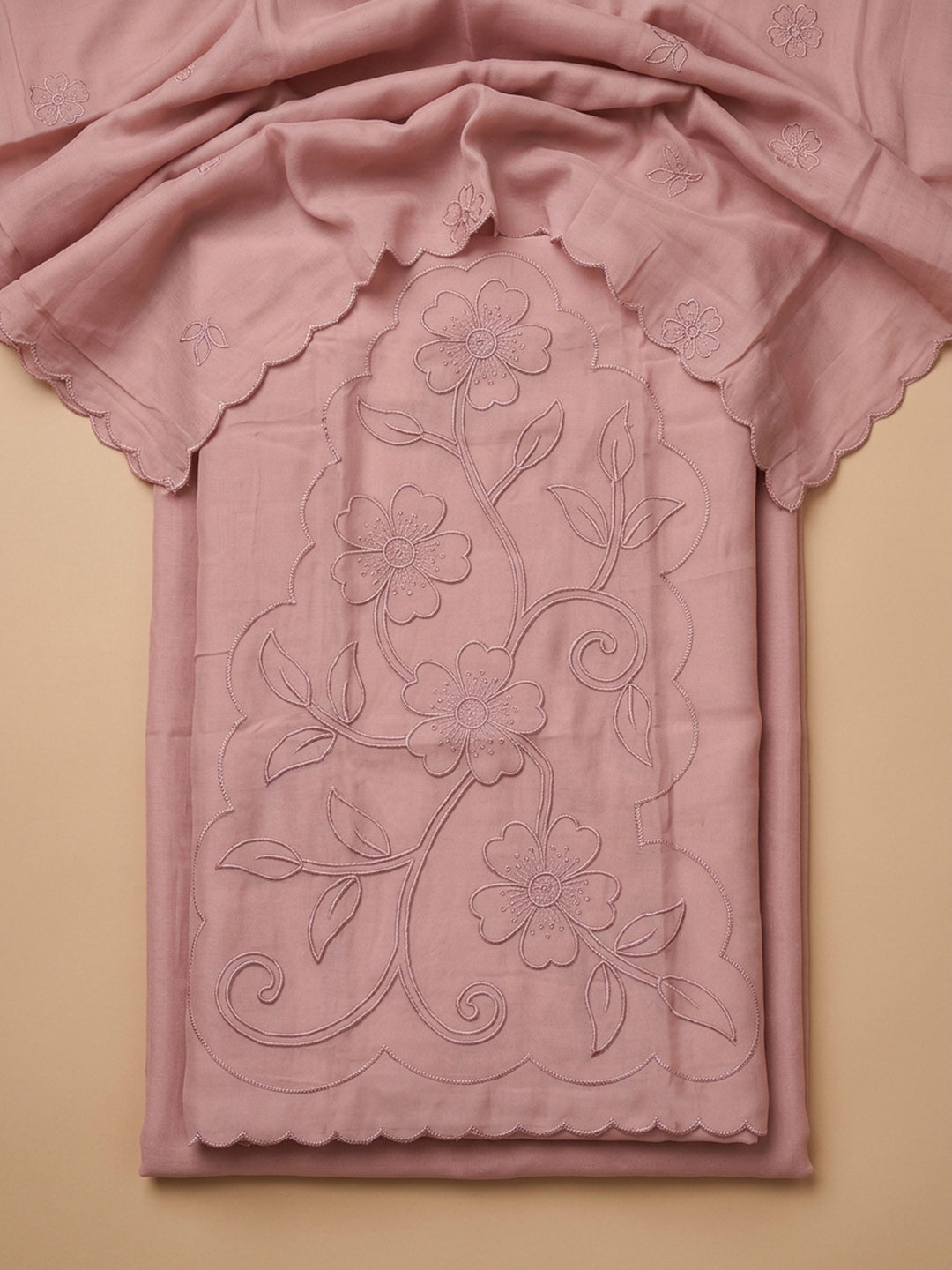 Peach Embroidery Chanderi Unstitched Dress Material