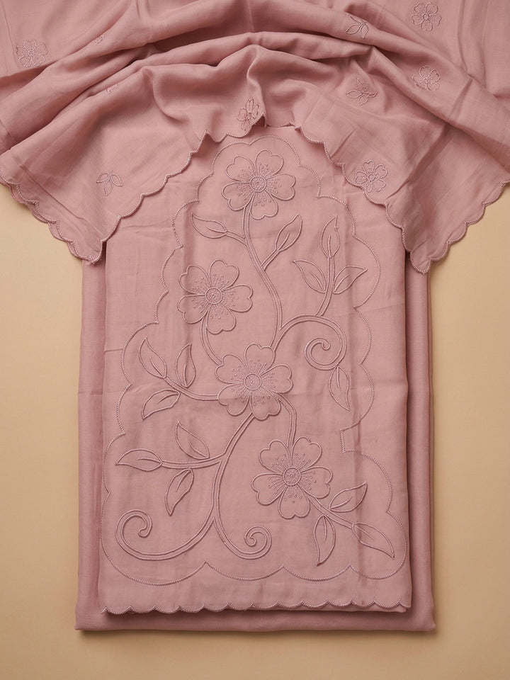 Peach Embroidery Chanderi Unstitched Dress Material