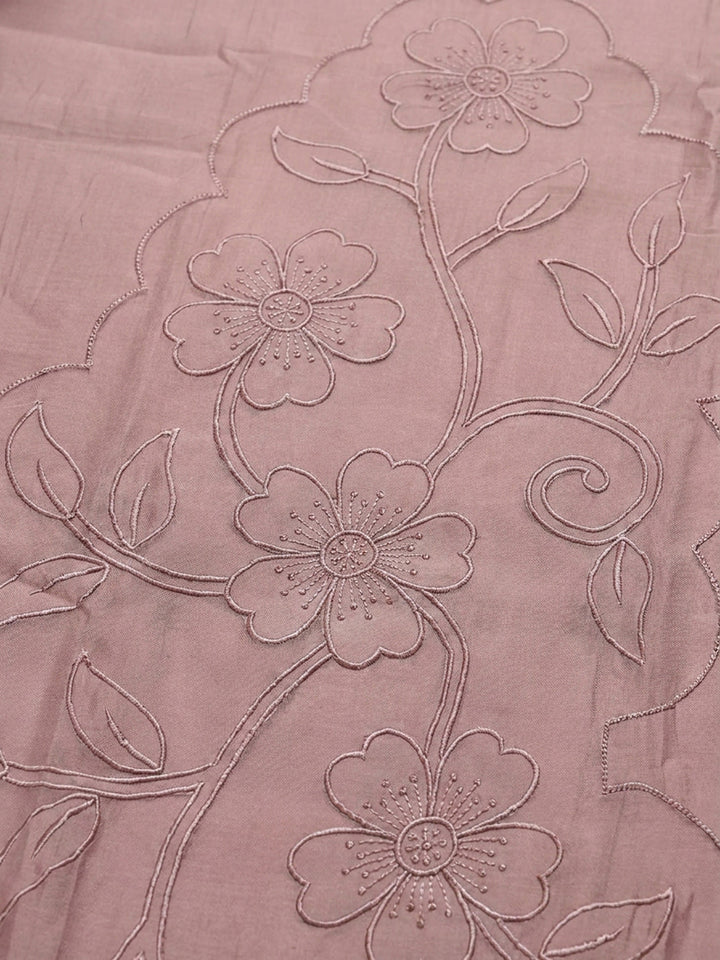Peach Embroidery Chanderi Unstitched Dress Material