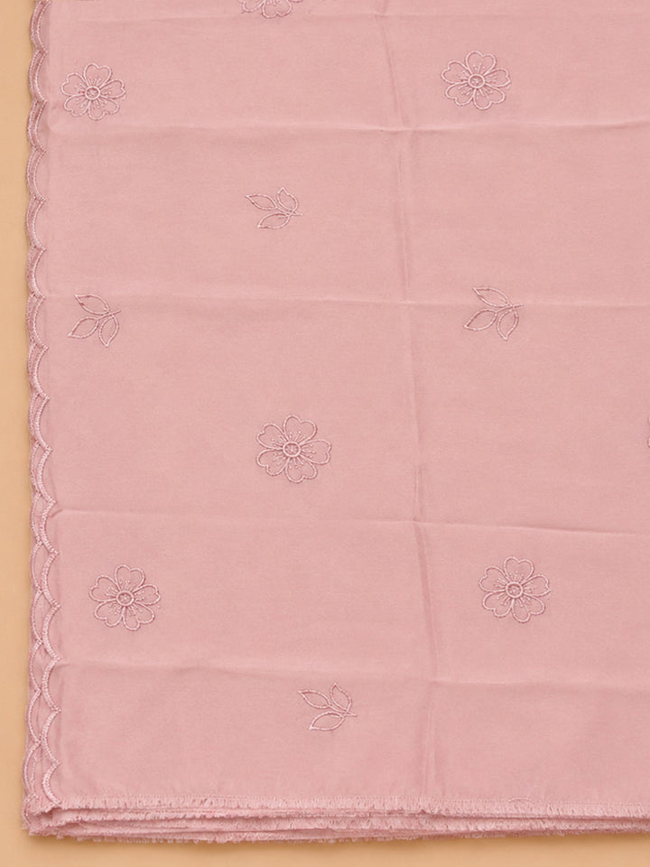 Peach Embroidery Chanderi Unstitched Dress Material