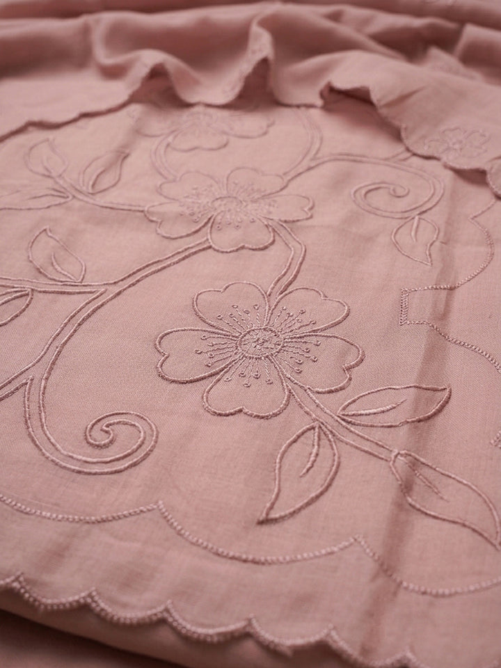 Peach Embroidery Chanderi Unstitched Dress Material