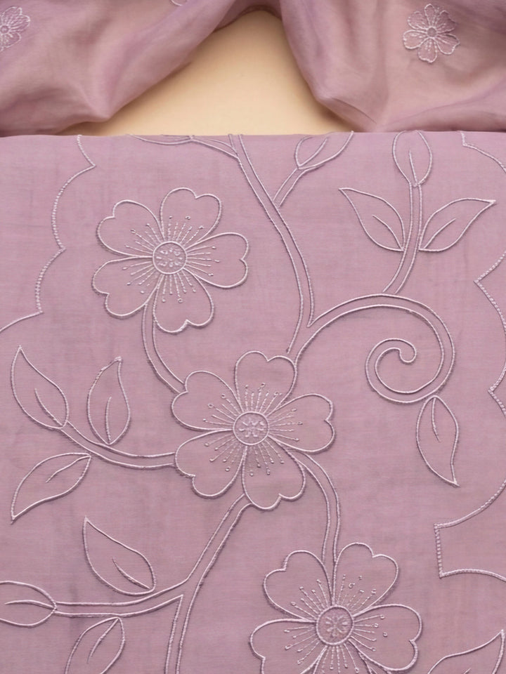 Pink Embroidery Chanderi Unstitched Dress Material