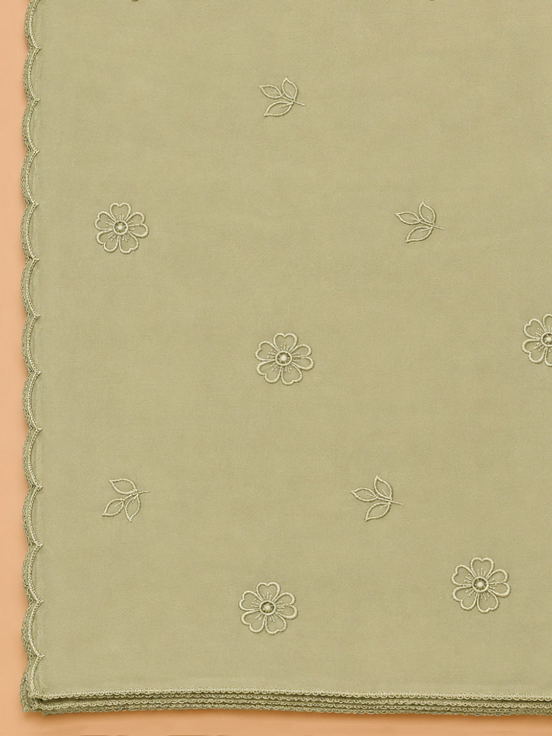 Pista Green Embroidery Chanderi Unstitched Dress Material