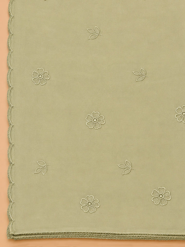 Pista Green Embroidery Chanderi Unstitched Dress Material