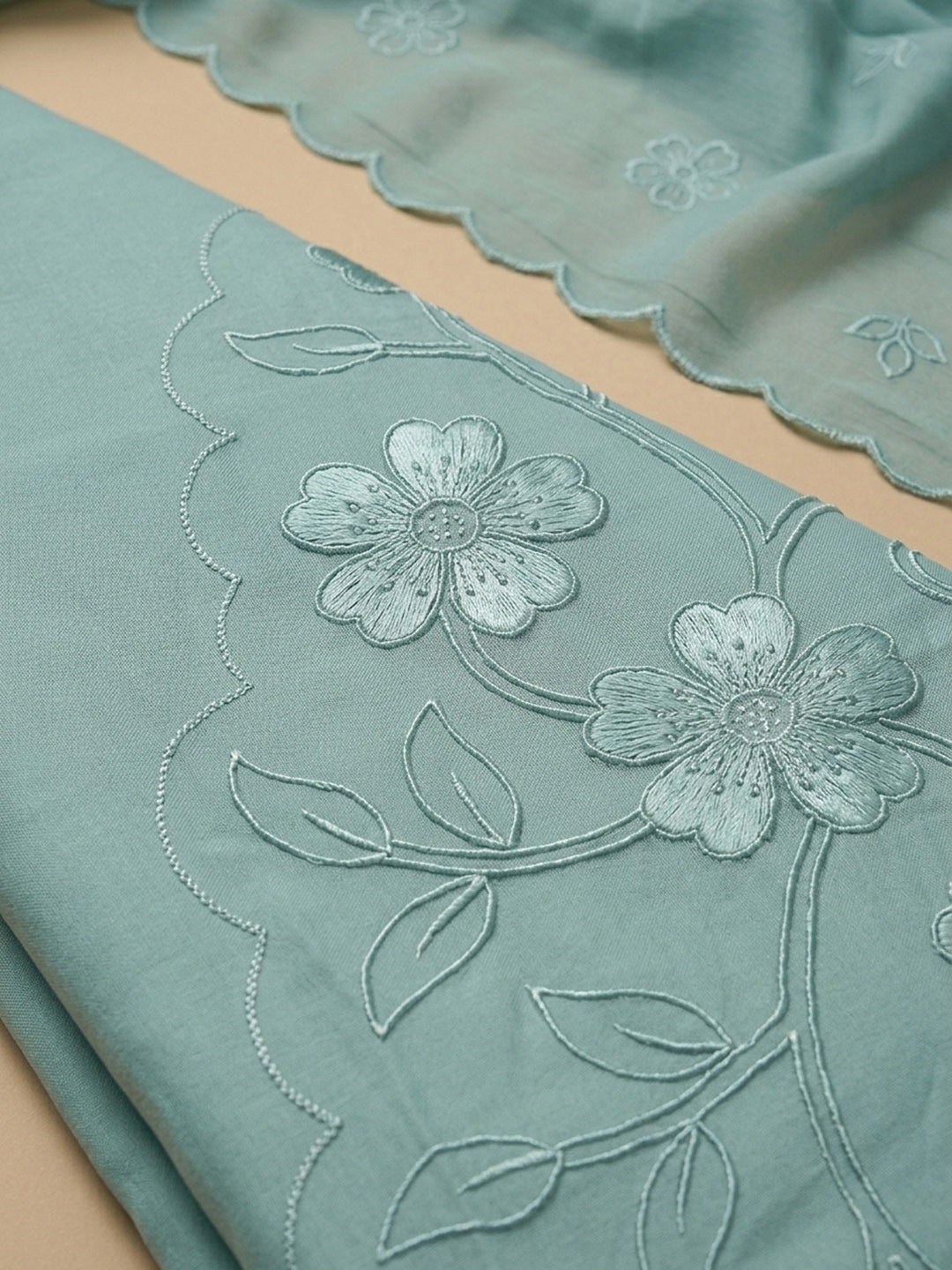 Sky Blue Embroidery Chanderi Unstitched Dress Material