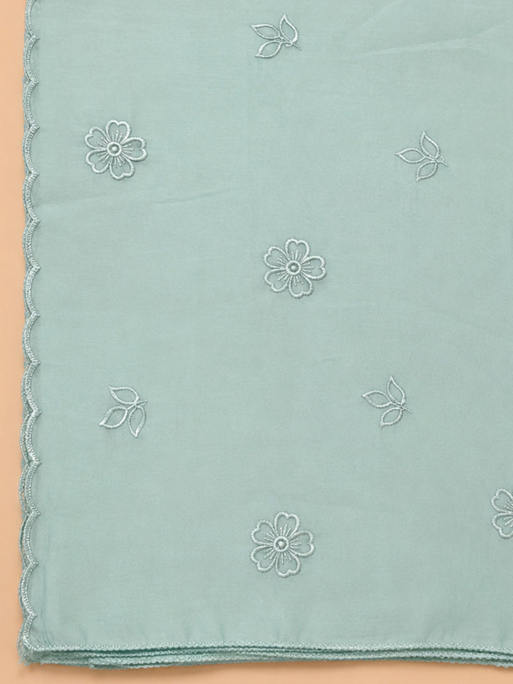 Sky Blue Embroidery Chanderi Unstitched Dress Material
