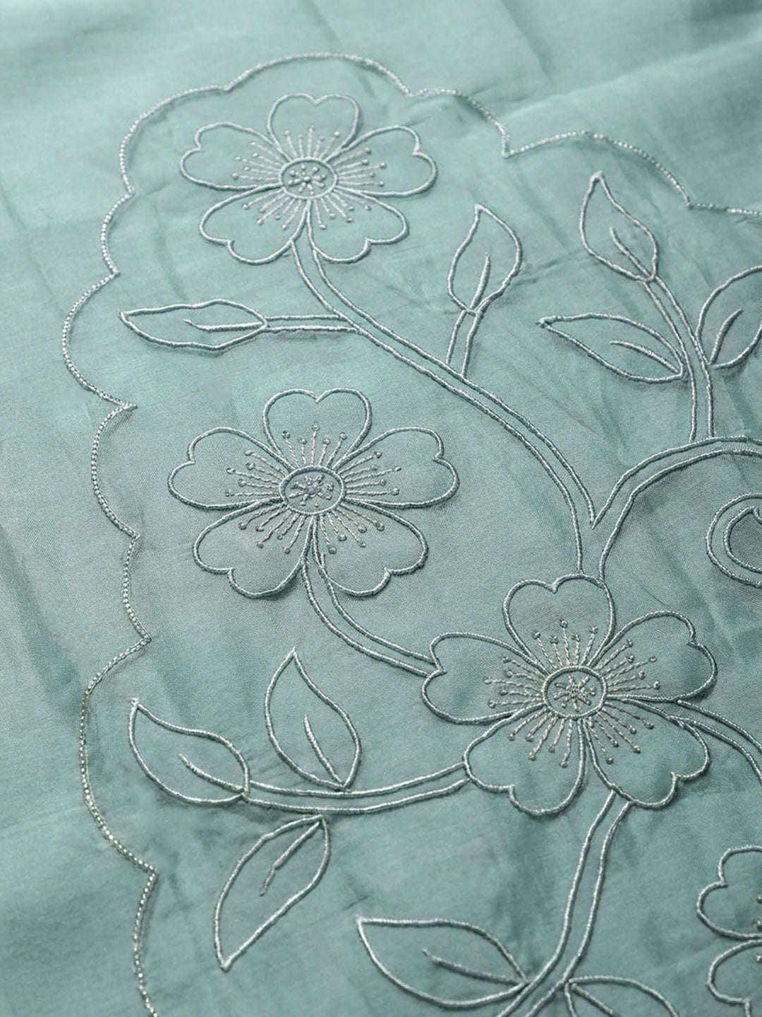 Sky Blue Embroidery Chanderi Unstitched Dress Material