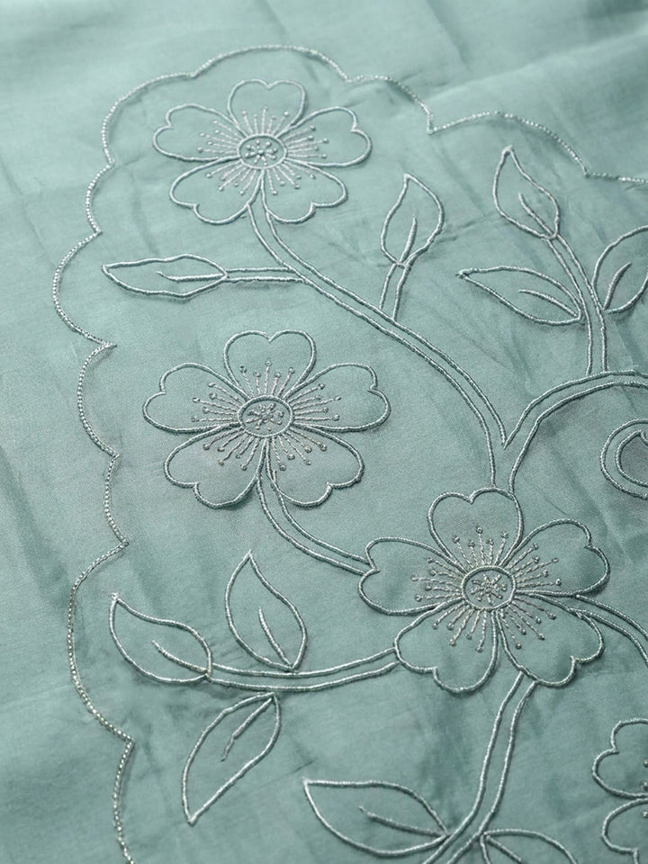 Sky Blue Embroidery Chanderi Unstitched Dress Material