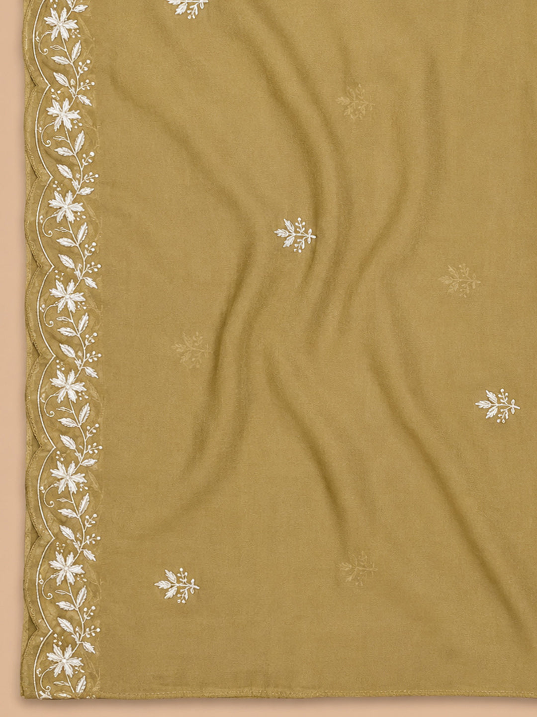 Mustard Embroidery Chanderi Unstitched Dress Material