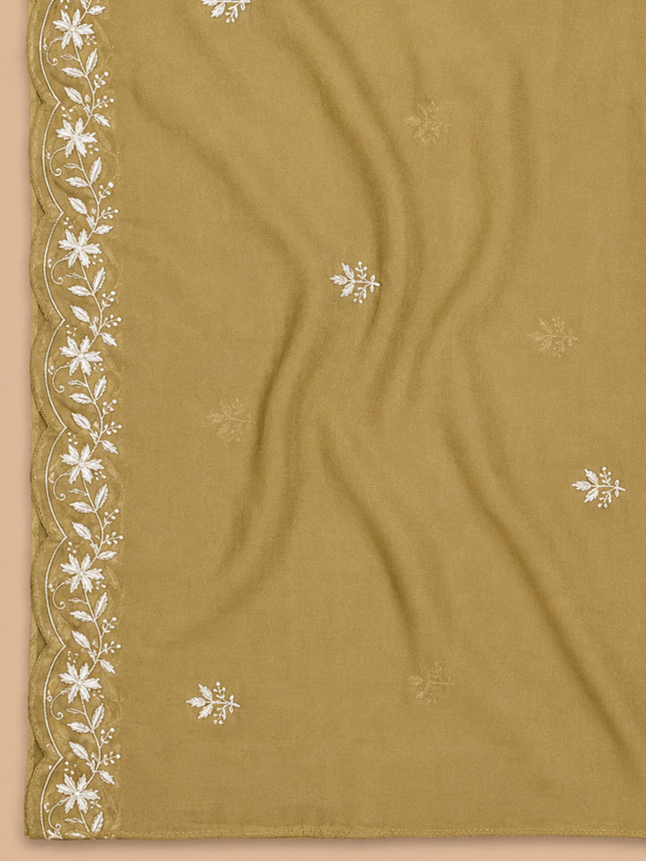 Mustard Embroidery Chanderi Unstitched Dress Material