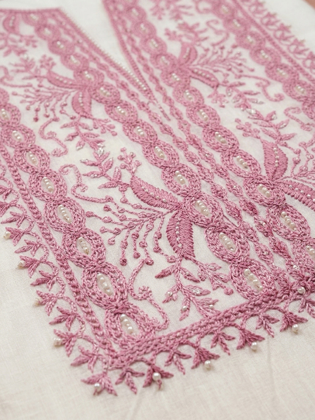 Onion Pink Embroidery Chanderi Unstitched Dress Material