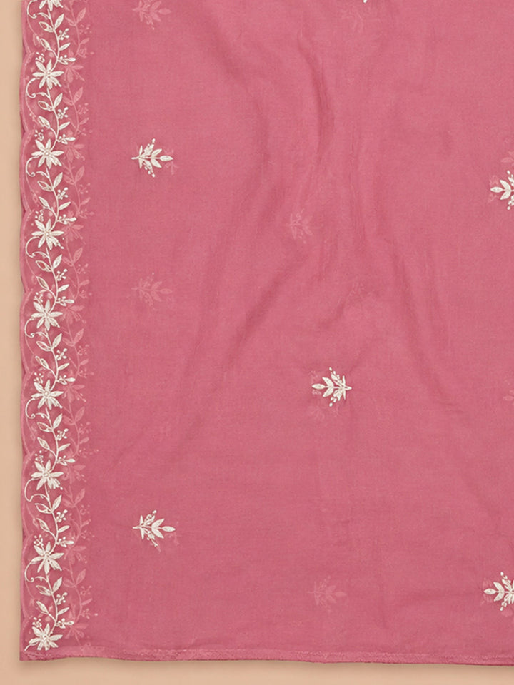 Onion Pink Embroidery Chanderi Unstitched Dress Material