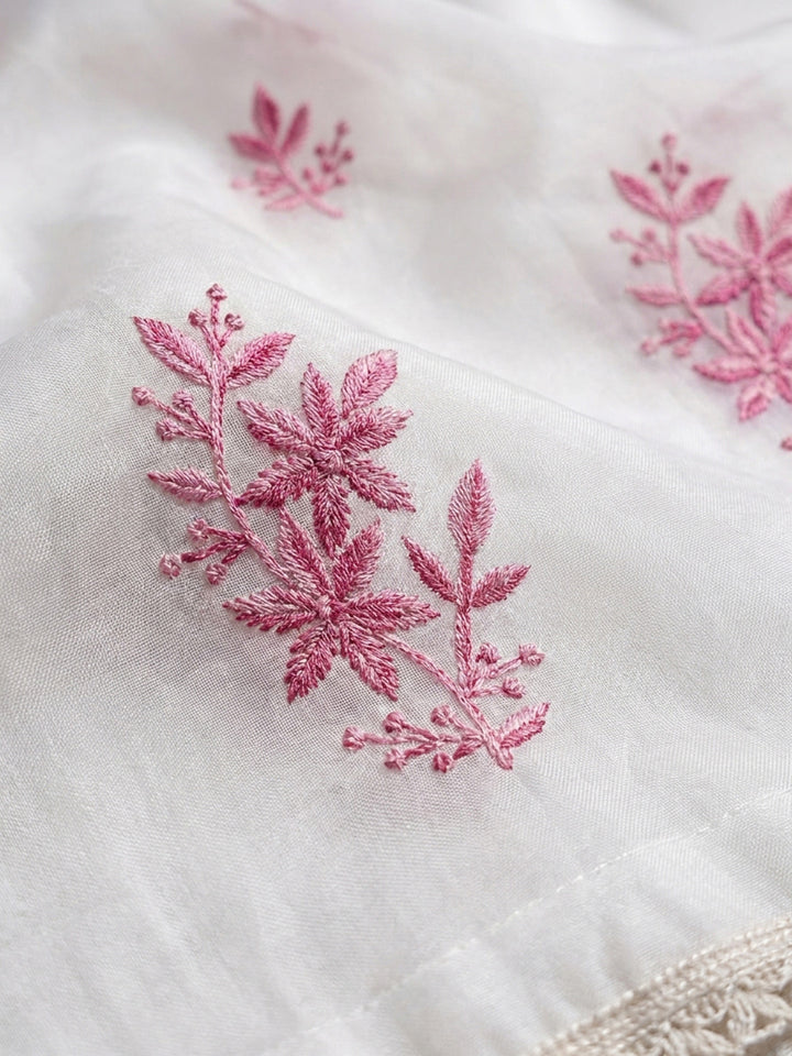 Onion Pink Embroidery Chanderi Unstitched Dress Material