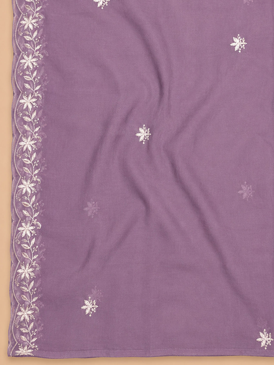 Purple Embroidery Chanderi Unstitched Dress Material