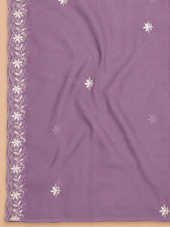 Purple Embroidery Chanderi Unstitched Dress Material